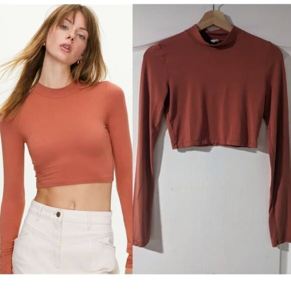 Aritzia Wilfred Free | Janessa Long-sleeve crop top in rust - Picture 1 of 6